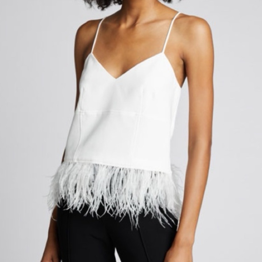 Cinq à Sept White Feather Trim Camisole